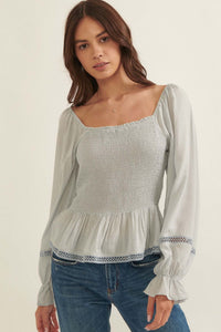 Someday Soon Smocked Jacquard Peasant Top - ShopPromesa