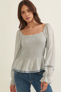 Someday Soon Smocked Jacquard Peasant Top - ShopPromesa