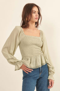 Someday Soon Smocked Jacquard Peasant Top - ShopPromesa