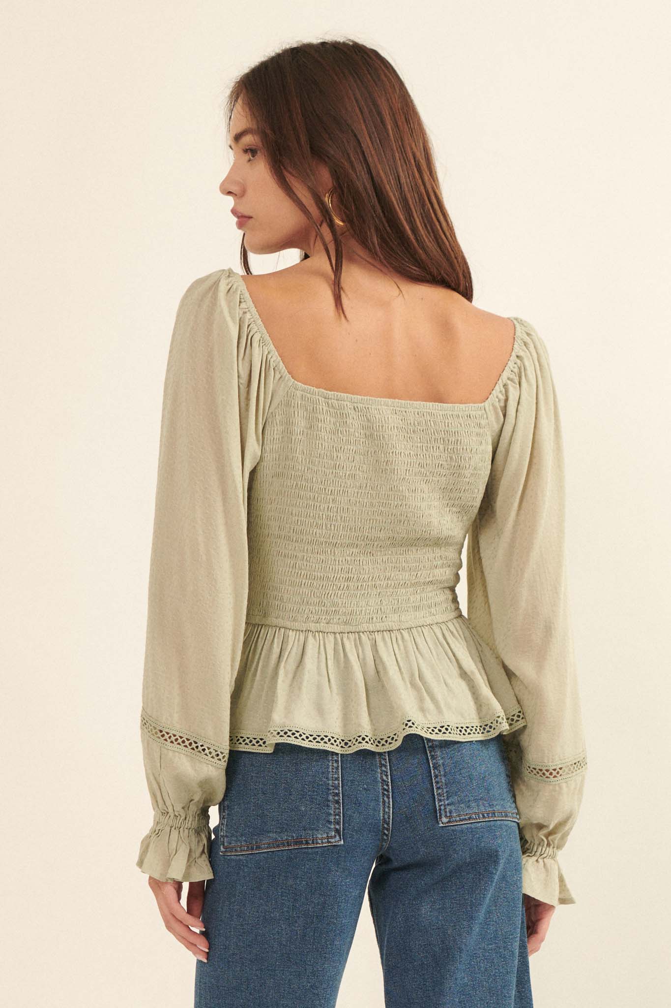 Someday Soon Smocked Jacquard Peasant Top - ShopPromesa