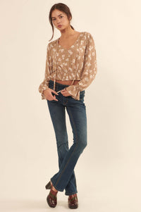 Poetic Petals Ruffled Floral Cropped Peasant Top - ShopPromesa