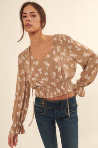 Poetic Petals Ruffled Floral Cropped Peasant Top - ShopPromesa