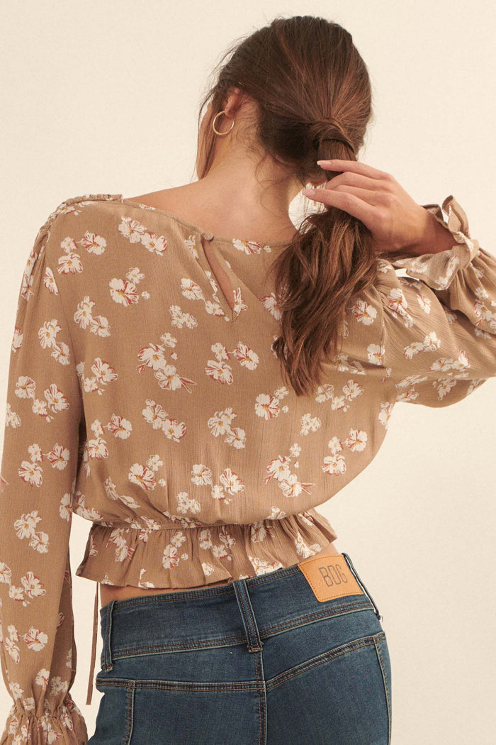 Poetic Petals Ruffled Floral Cropped Peasant Top - ShopPromesa