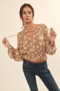 Poetic Petals Ruffled Floral Cropped Peasant Top - ShopPromesa