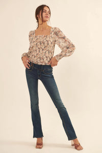 Embraceable You Smocked Floral Peasant Top - ShopPromesa