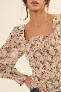 Embraceable You Smocked Floral Peasant Top - ShopPromesa