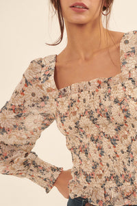 Embraceable You Smocked Floral Peasant Top - ShopPromesa