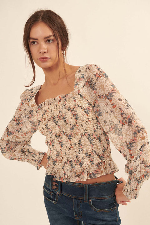 Embraceable You Smocked Floral Peasant Top - ShopPromesa