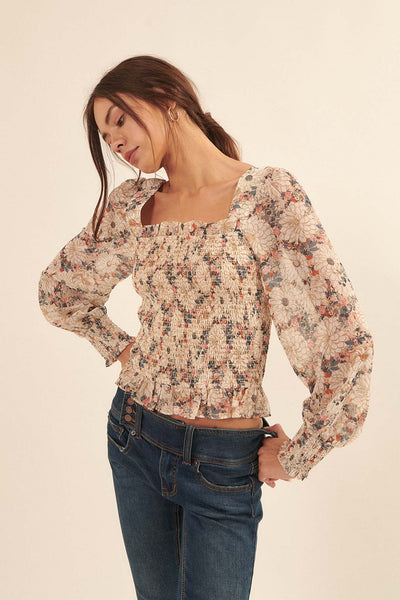 Embraceable You Smocked Floral Peasant Top - ShopPromesa