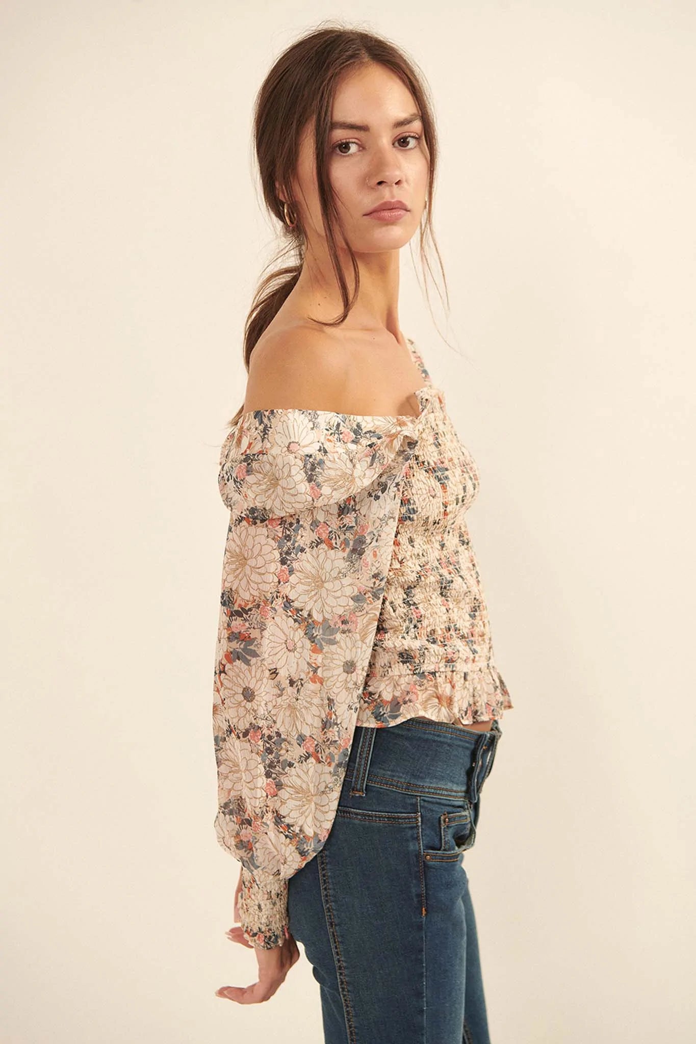 Embraceable You Smocked Floral Peasant Top - ShopPromesa