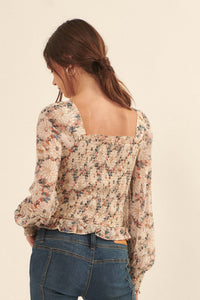 Embraceable You Smocked Floral Peasant Top - ShopPromesa