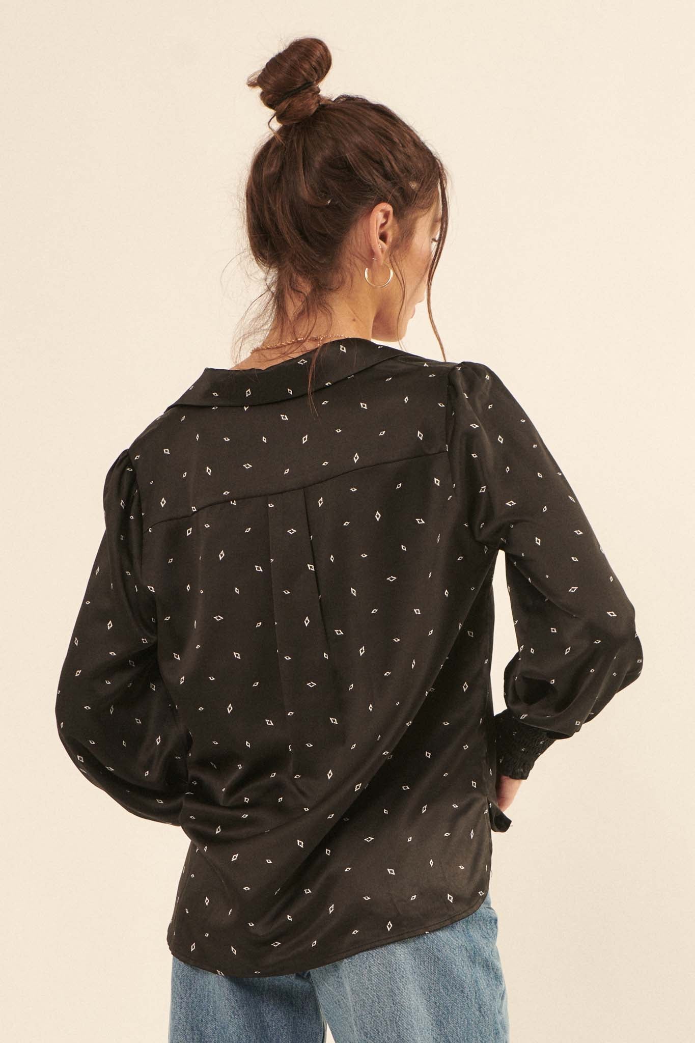 Let It Sparkle Diamond-Print Satin Shirt - ShopPromesa