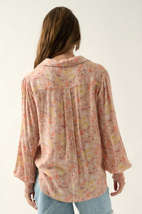 Delicate Dawn Floral Crepe Smocked-Cuff Top - ShopPromesa