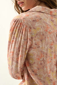 Delicate Dawn Floral Crepe Smocked-Cuff Top - ShopPromesa