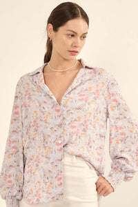 Delicate Dawn Floral Crepe Smocked-Cuff Top - ShopPromesa