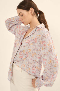 Delicate Dawn Floral Crepe Smocked-Cuff Top - ShopPromesa