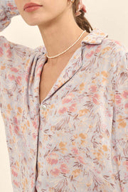 Delicate Dawn Floral Crepe Smocked-Cuff Top - ShopPromesa