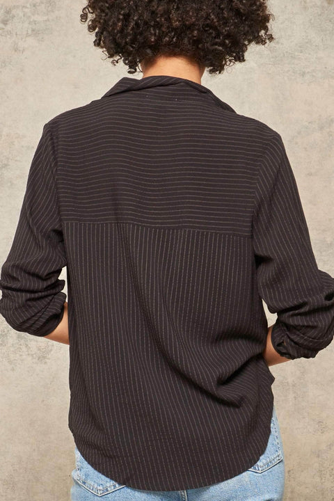 Elevator Pitch Pinstripe Roll-Up Surplice Shirt - ShopPromesa