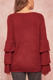 Ring My Belle Ruffle Sleeve V-Neck Sweater - ShopPromesa