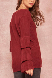 Ring My Belle Ruffle Sleeve V-Neck Sweater - ShopPromesa