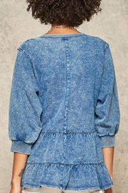 Too Cute Ruffled 3/4-Sleeve Babydoll Sweatshirt - ShopPromesa