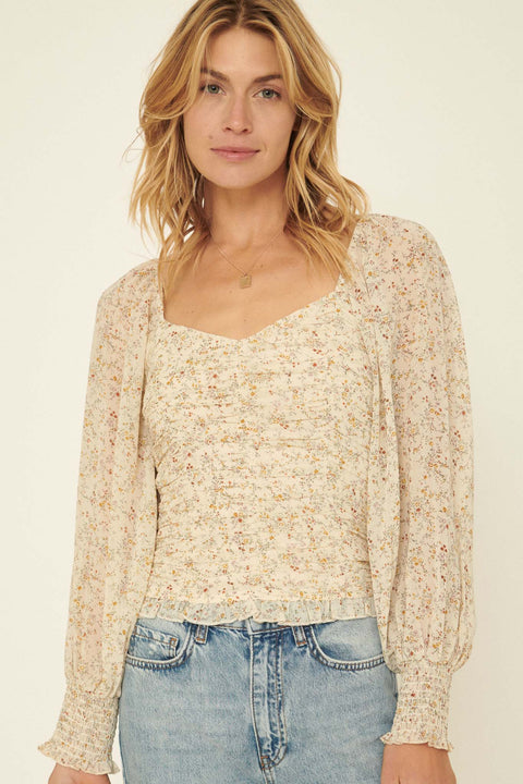 Breezing Through Ruched Floral Peasant Top - ShopPromesa