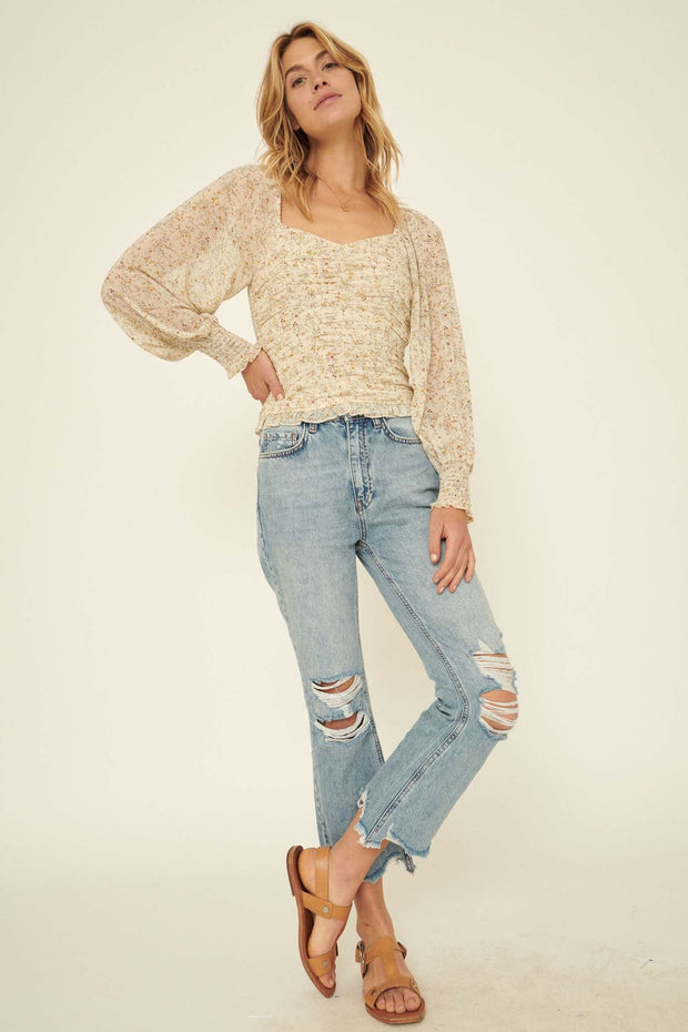 Breezing Through Ruched Floral Peasant Top - ShopPromesa
