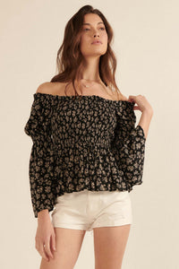 Country Orchard Smocked Floral Off-Shoulder Top - ShopPromesa