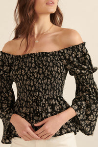 Country Orchard Smocked Floral Off-Shoulder Top - ShopPromesa