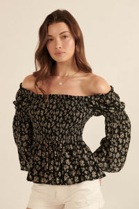 Country Orchard Smocked Floral Off-Shoulder Top - ShopPromesa