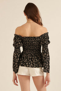 Country Orchard Smocked Floral Off-Shoulder Top - ShopPromesa