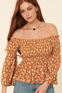 Country Orchard Smocked Floral Off-Shoulder Top - ShopPromesa