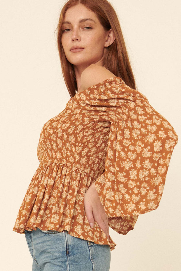Country Orchard Smocked Floral Off-Shoulder Top - ShopPromesa