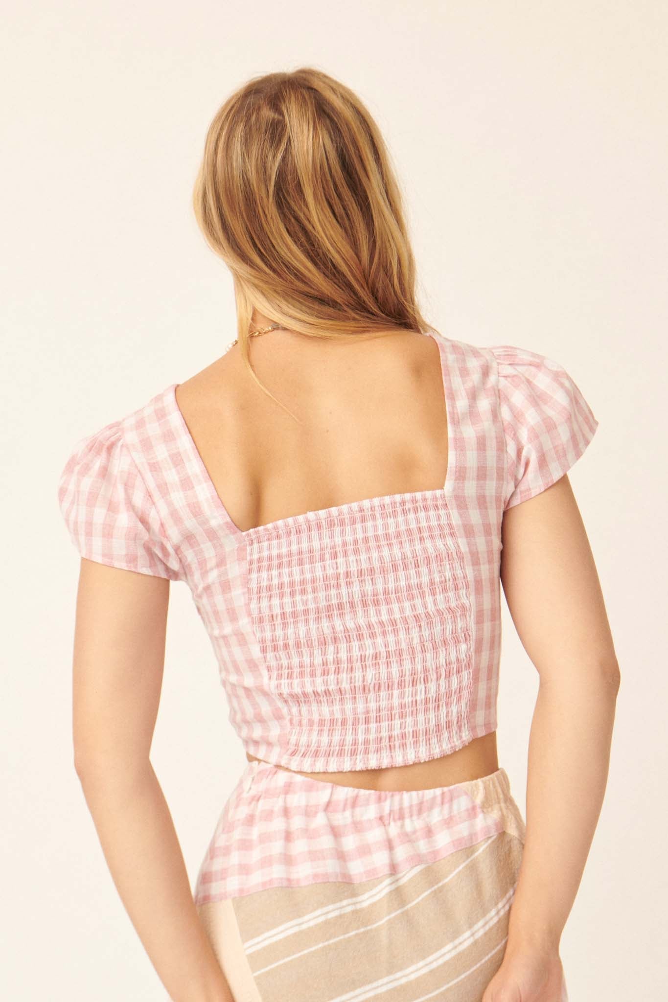 Sugar and Spice Gingham Cutout Crop Top - ShopPromesa