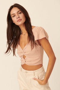 Miss Heart Throb Bow-Front Cutout Crop Top - ShopPromesa