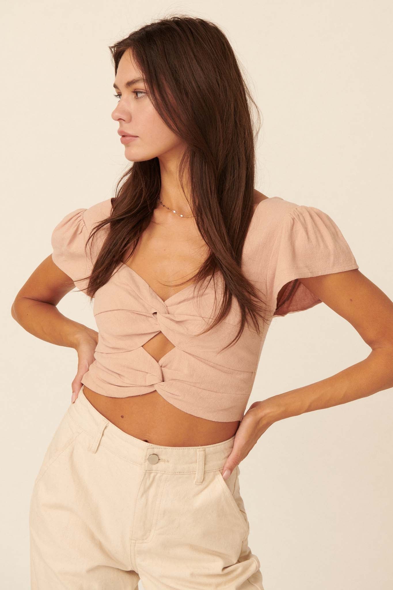 Miss Heart Throb Bow-Front Cutout Crop Top - ShopPromesa