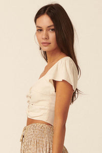 Miss Heart Throb Bow-Front Cutout Crop Top - ShopPromesa