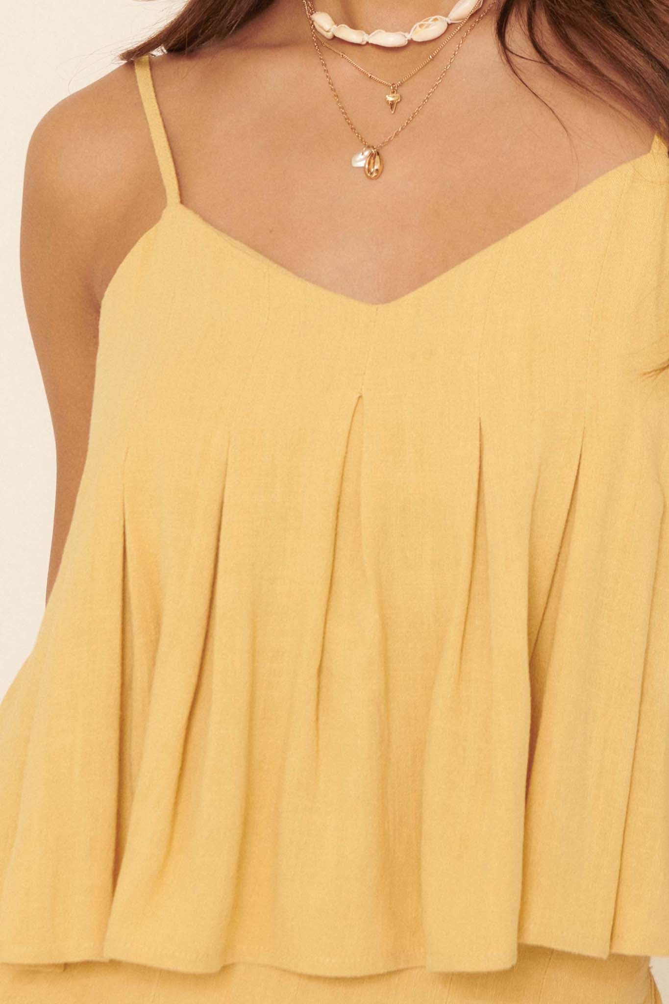 Wind Tossed Pleated Linen-Blend Cami Top - ShopPromesa