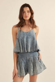 Top of the World Pleated Denim Cami Top - ShopPromesa