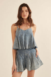 Top of the World Pleated Denim Cami Top - ShopPromesa