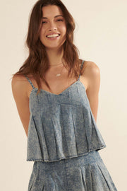 Top of the World Pleated Denim Cami Top - ShopPromesa