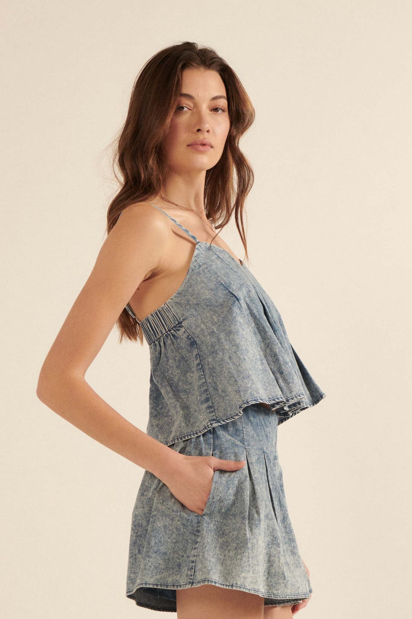 Top of the World Pleated Denim Cami Top - ShopPromesa