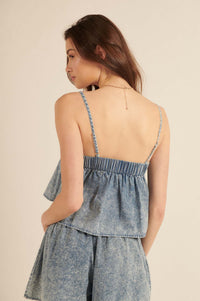 Top of the World Pleated Denim Cami Top - ShopPromesa