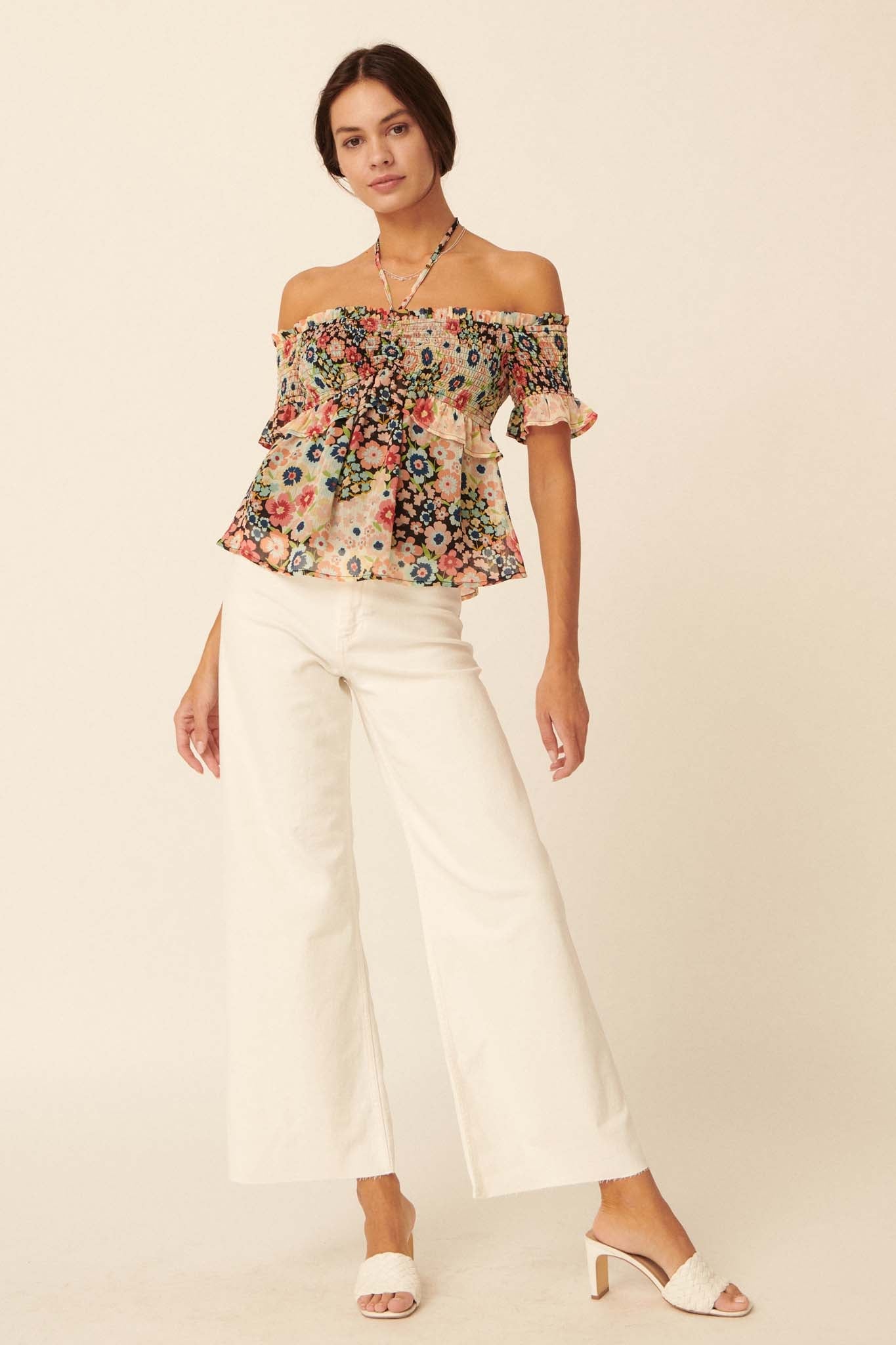 Let It Grow Smocked Floral Off-Shoulder Top - ShopPromesa