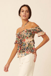 Let It Grow Smocked Floral Off-Shoulder Top - ShopPromesa