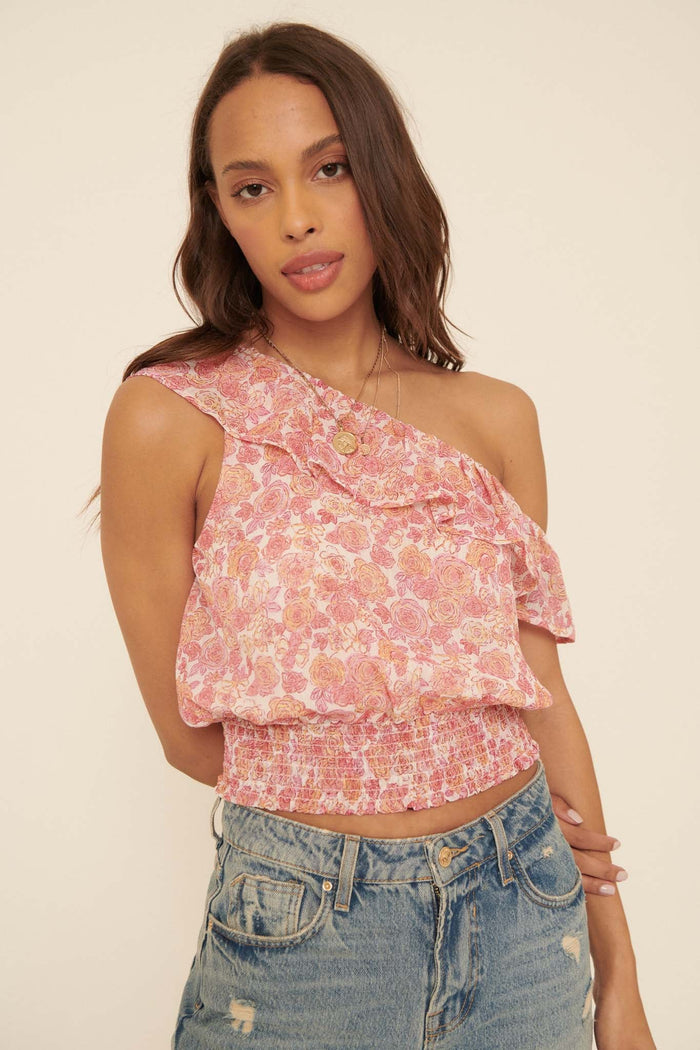 Magic Melody One-Shoulder Floral Crop Top - ShopPromesa