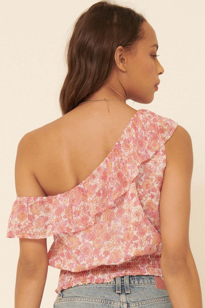 Magic Melody One-Shoulder Floral Crop Top - ShopPromesa