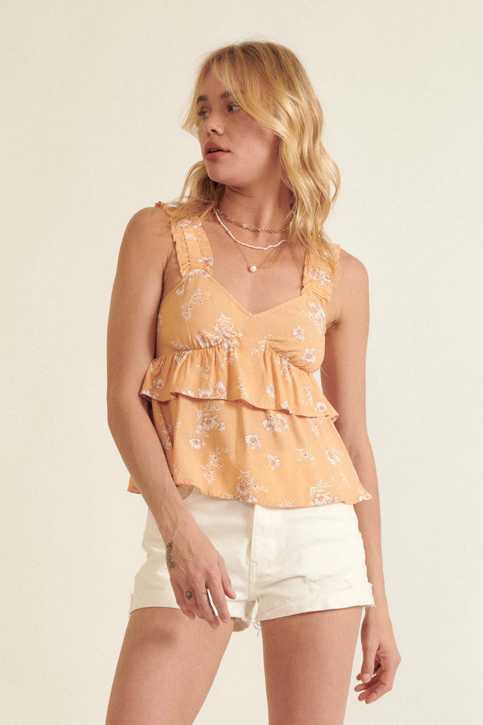 Break of Day Ruffled Floral Babydoll Tank Top - ShopPromesa