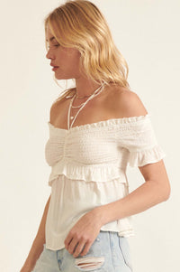 True Devotion Smocked Off-Shoulder Babydoll Top - ShopPromesa