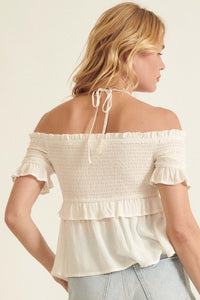 True Devotion Smocked Off-Shoulder Babydoll Top - ShopPromesa